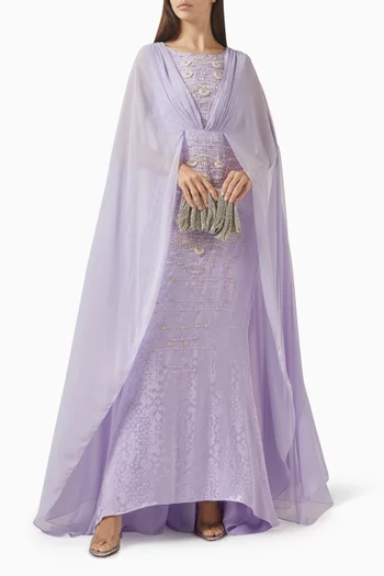 Asymmetric Cape Dress in Crepe