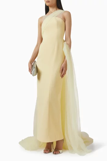 One-shoulder Tulle Gown in Crepe