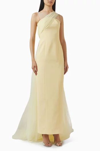 One-shoulder Tulle Gown in Crepe