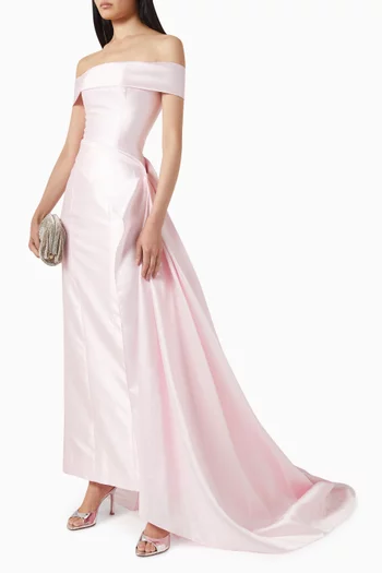 Off-shoulder Side Train Gown in Satin