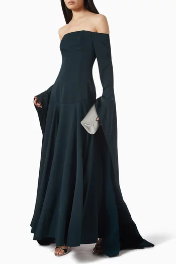 Off-shoulder Statement-sleeve Gown in Crepe