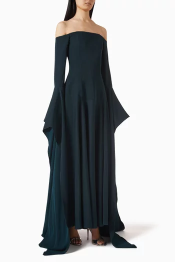 Off-shoulder Statement-sleeve Gown in Crepe