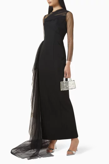 Illusion-sleeve Gown in Tulle