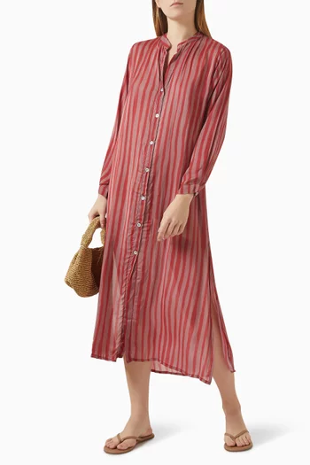 فستان ام بي متوسط الطول مزين بنقشة حرير