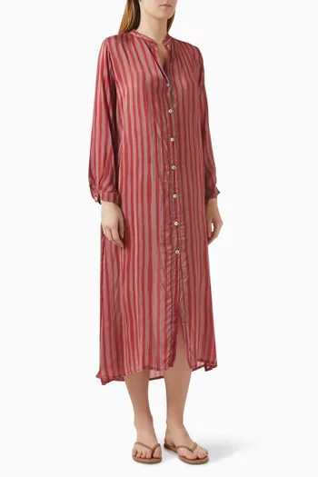 فستان ام بي متوسط الطول مزين بنقشة حرير