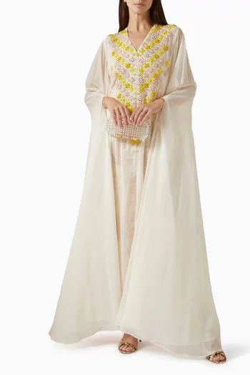 Embellished Cape-sleeve Dress in Chiffon