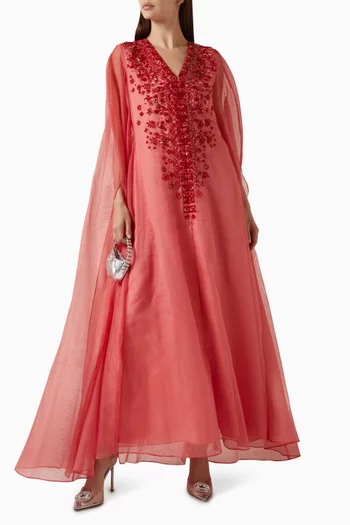 Embellished Cape Dress in Linen