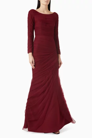 Draped Dress in Scuba & Mikado