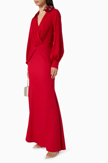 Floral-appliqué Dress in Crepe