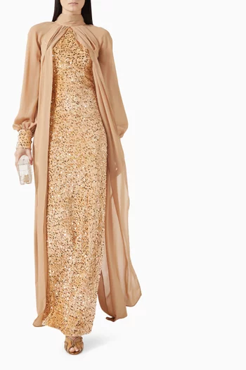 Sequin-embellished Dress in Velvet & Chiffon