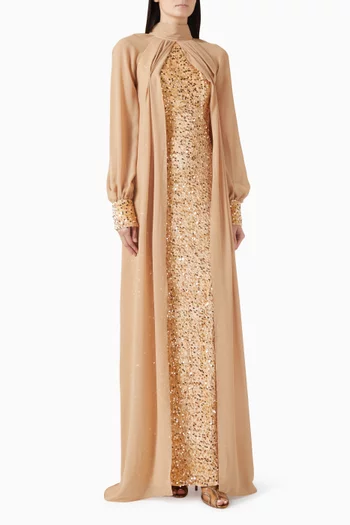 Sequin-embellished Dress in Velvet & Chiffon