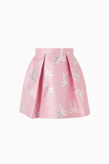 Bow-print Pleated Skirt