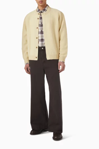 كارديغان بفتحة رقبة مستديرة صوف معالج بالغليان