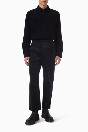 قميص بقصة فضفاضة قماش قطني مخملي مضلع 