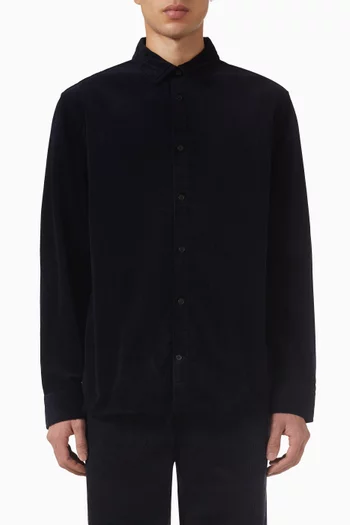 قميص بقصة فضفاضة قماش قطني مخملي مضلع 