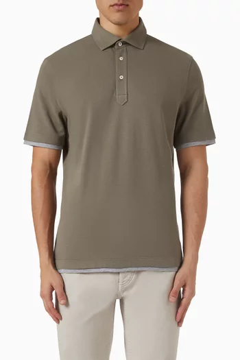 Faux-layering Polo Shirt in Cotton Piqué