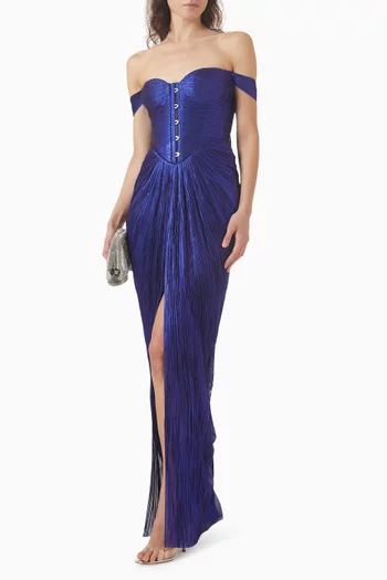 فستان سهرة سوزي بأكتاف مكشوفة حرير بطيّات بليسيه