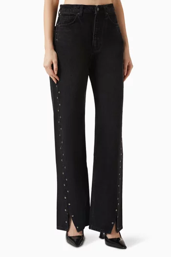 بنطال جينز كاري بقصة ساق فضفاضة ومستقيمة دينم