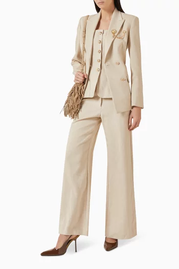 بنطال بدلة بقصة ساق واسعة مزيج فيسكوز