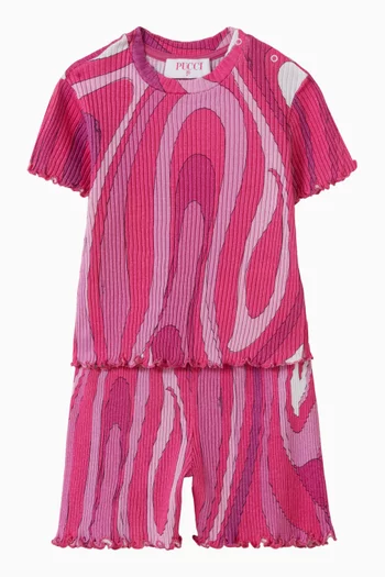 طقم بلوزة وشورت بنقشة