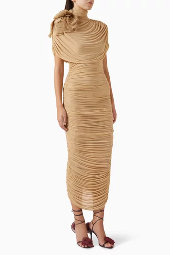 فستان متوسط الطول بكاب درابيه