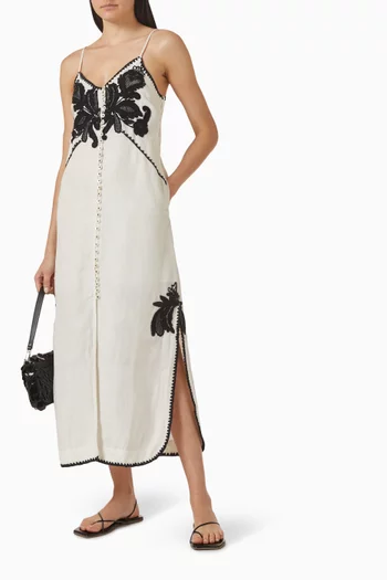 فستان هالينا مزين بتطريزات مزيج كتان