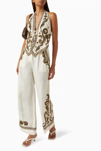 بلوزة تايلين مزينة بتطريزات مزيج كتان