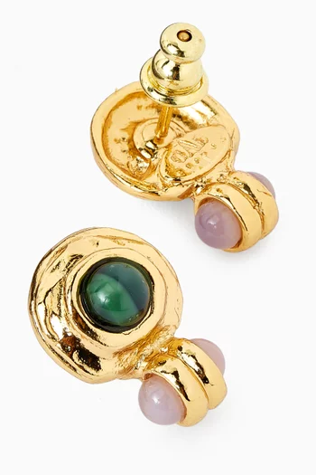 Amarante Cabochon Stud Earrings in Gold-plated Metal