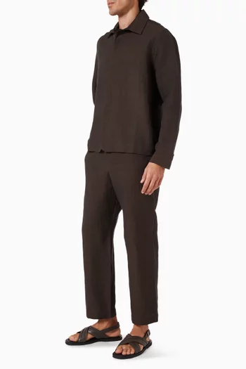 بنطال بحزام خصر مطاطي كتان