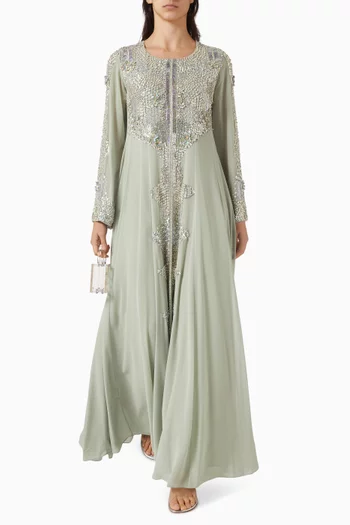 Geometric Beaded Kaftan in Crepe