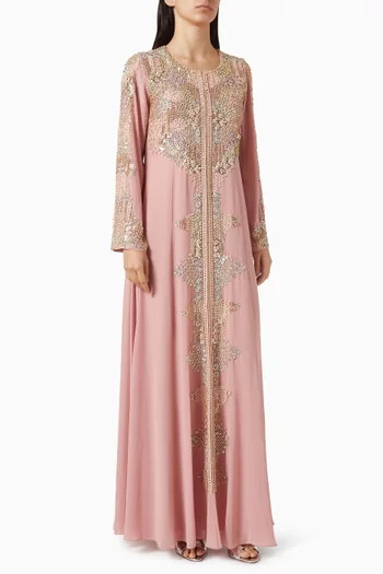 قفطان بنقشة هندسية مطرزة بالخرز كريب