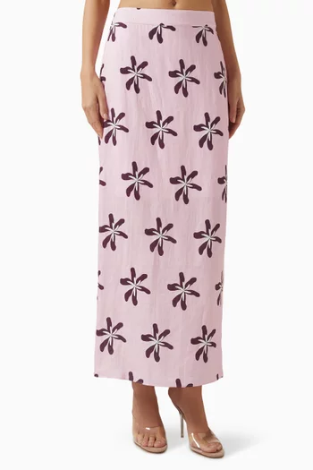 Magda Floral-print Skirt in Linen