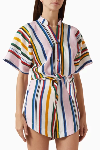 Leroy Front-tie Top in Linen