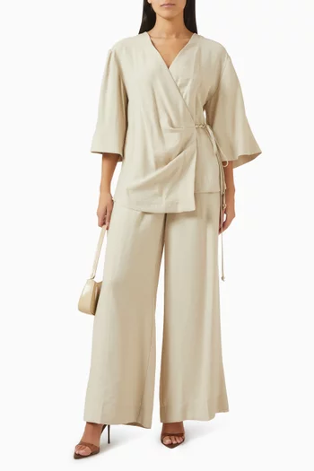 قميص بنمط كيمونو بحزام