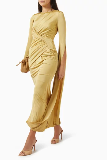 فستان متوسط الطول بفتحة وكشكش