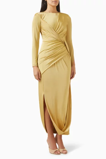 فستان متوسط الطول بفتحة وكشكش