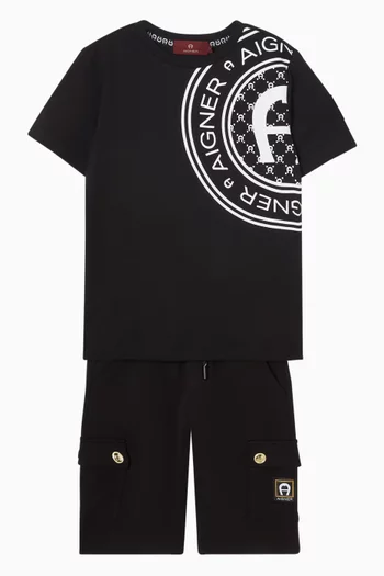 تي شيرت بطبعة شعار الماركة قطن