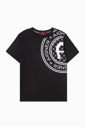 تي شيرت بطبعة شعار الماركة قطن