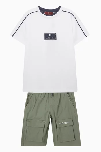 تي شيرت بطبعة شعار الماركة قطن