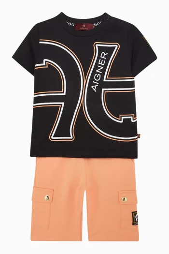 تي شيرت بطبعة شعار الماركة قطن