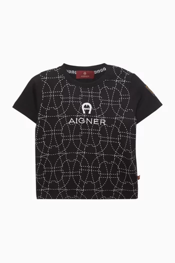 تي شيرت بطبعة شعار الماركة قطن