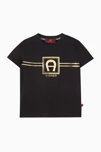 تي شيرت بطبعة شعار الماركة قطن