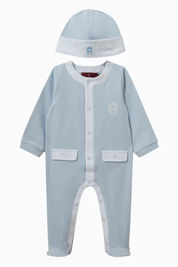 Logo-print Sleepsuit Set in Pima Cotton