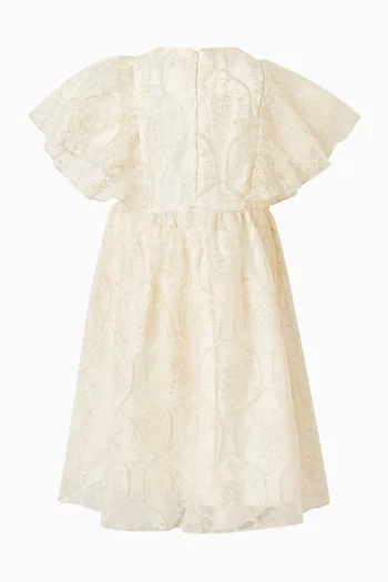 فستان مزين بتطريز زهور تول