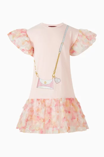 فستان بطبعة حقيبة قطن وتول