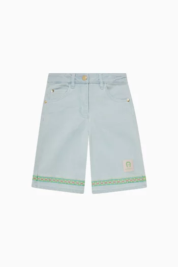 Embroidered Border Shorts in Denim