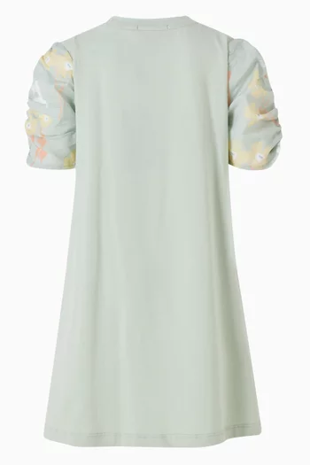 فستان بنقشة زهور وطبعة حقيبة كروس 