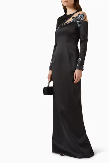 فستان طويل بفتحة ومطرز