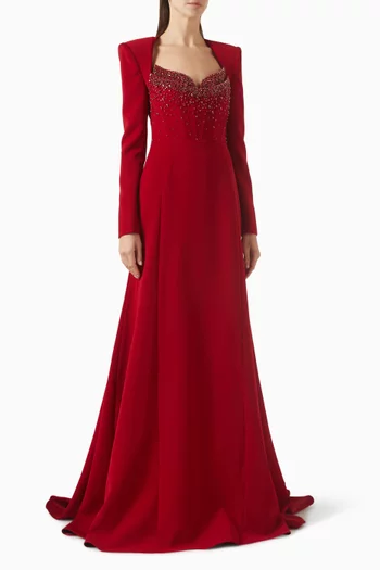 فستان سهرة بصدرية مطرزة