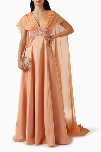 Embellished Cape-style Maxi Dress